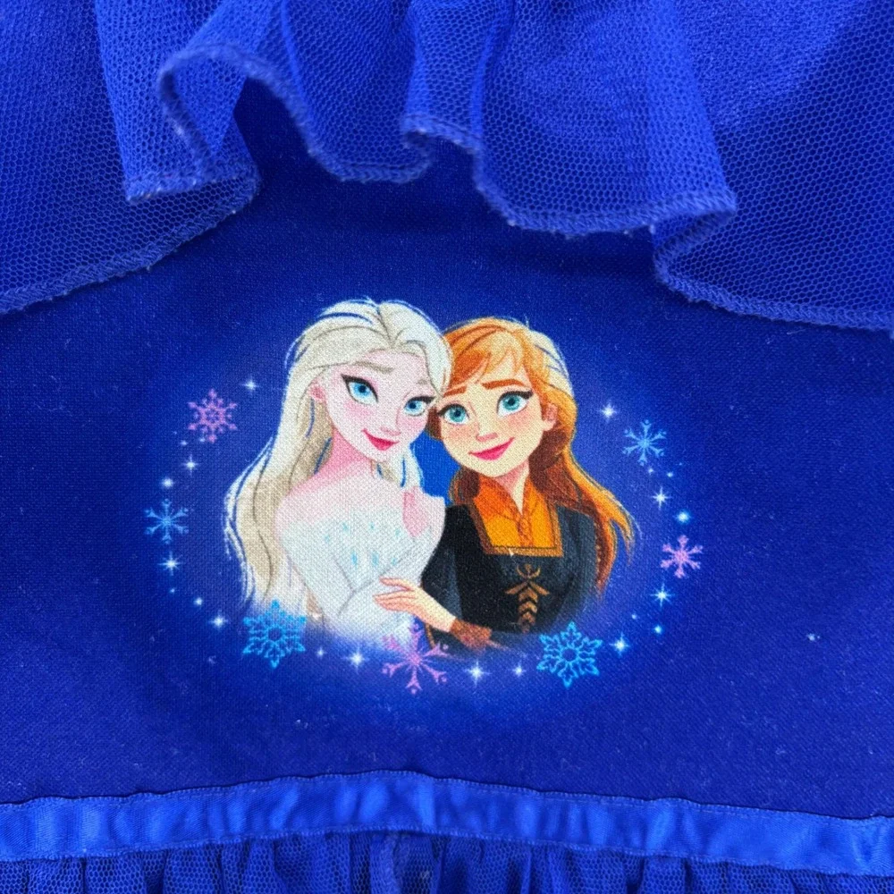 Disney Frozen Nightgown Girls Size 6/6X Blue Elsa Anna Snowflake Mesh Sleepwear